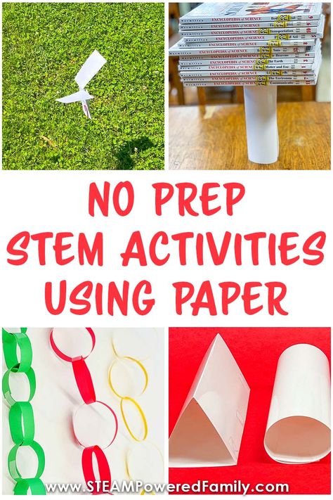 Easy no prep STEM activities for the classroom using paper 20 Minute Stem Activities, Year 3 Stem Activities, Stem Activities Middle School Challenges, Stem For 3rd Grade, Stem Experiments Elementary, 4th Grade Stem Projects, Stem Paper Challenge, Easy Elementary Science Experiments, Stem Activities For High School Students