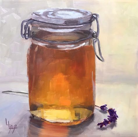 I have the honour to have a friend’s beehives on our property for the summer. Watching and learning what amazing creatures bees are is a real privlege. They work so hard and we get to enjoy this lovely glowing sweetness they produce. 8x8” oil on panel Motivating Art, Honey Painting, Beehive Art, Honey Jars, Art Motivation, Honey Oil, Beauty In Art, Honey Jar, Daily Painting