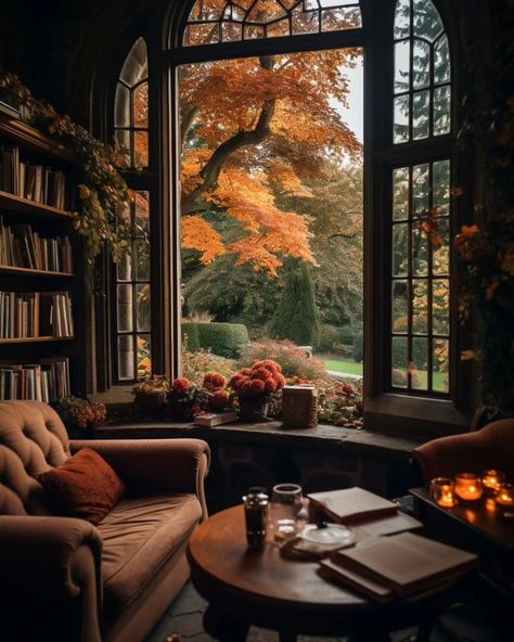 All Posts • Instagram Cosy Fall Decor, Fall Moody Aesthetic, Moody Fall Aesthetic, Fall Houses, Fall Coziness, Fall Ambiance, Autumn Hygge, Architecture Library, Dream Home Library