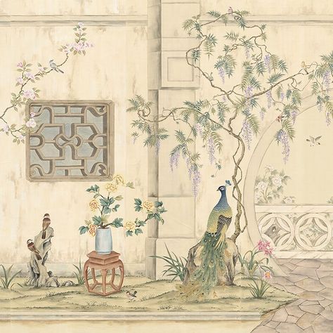 EMPERORS GARDEN - PaulMontgomery Ancient China Art, Chinoiserie Fabric, Korean Painting, Garden Illustration, Ancient Paintings, The Enchanted Home, Peacock Art, Enchanted Home, Chinoiserie Wallpaper