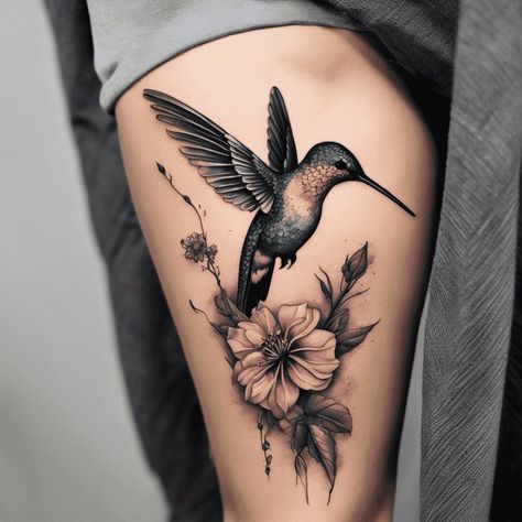 Discover dainty hummingbird tattoo ideas, placement tips, and meaningful designs. Perfect for your next elegant ink. Tattoo Birds And Flowers, Black Hummingbird Tattoo, Add On Tattoo Ideas, Hummingbird Flower Tattoo, Jt Tattoo, Dainty Hummingbird Tattoo, Hummingbird Tattoo Black, Hummingbird Flower Tattoos