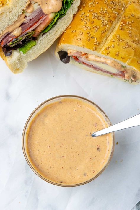 We all know that a sauce can make or break your sandwich. This Copycat Subway Chipotle Southwest Sauce will take your sandwich to the next level with just a few simple ingredients. You just need 5 minutes, five ingredients, and a blender (or food processor) to make this versatile sauce that can be used on sandwiches, wraps, chicken strips, and fries. Copycat Subway Chipotle Southwest Sauce, Subway Chipotle Southwest Sauce, Chicken Sandwich Sauce, Chipotle Southwest Sauce, Sandwich Sauce, Wraps Chicken, Southwest Sauce, Sandwich Sauces, Sandwiches Wraps