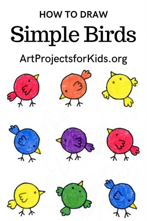 Learn how to draw Simple Birds with this fun and easy art project for kids. Simple step by step tutorial available. #howtodraw #artprojectsforkids Easy Drawing For Preschoolers, Step By Step Drawing For Kindergarten, Easy Bird Drawing Simple, Easy Kid Drawings, How To Draw Animals For Kids, Simple Art Drawings For Kids, Very Easy Drawings Kids, Painting Ideas Easy Simple For Kids, Preschool Drawing Activities