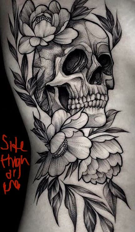 Skull And Flower Tattoo, Floral Skull Tattoos, Female Skull, Skull Tattoo Flowers, Skull Rose Tattoos, Skull Sleeve Tattoos, Floral Tattoo Sleeve, Forearm Tattoo Women, Flower Tattoo Sleeve