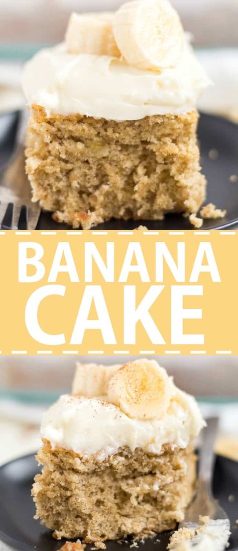 Banana cake is a moist cake made in a 9x13 pan filled with ripe bananas and cinnamon. Top this banana cake recipe with cream cheese frosting and extra bananas and serve! #cake #recipe #banana Cake 9x13, Extra Bananas, Recipe With Cream Cheese, Buckwheat Cake, Recipe Banana, Banana Cake Recipe, Moist Cake, Ripe Bananas, Cream Cheese Recipes