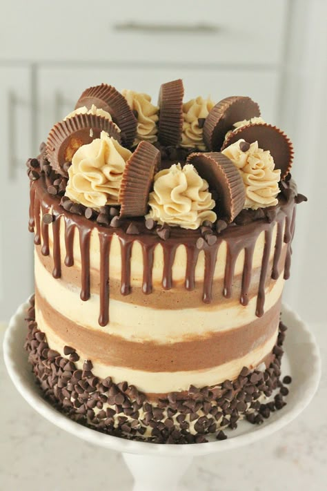 Chocolate Cake with Whipped Peanut Butter Buttercream - Baking with Blondie Baking With Blondie, Whipped Peanut Butter, Peanut Butter Buttercream, Chocolate Peanut Butter Cake, Ganache Recipe, Peanut Butter Cake, Chocolate Layer Cake, Cheesecake Cupcakes, Salty Cake