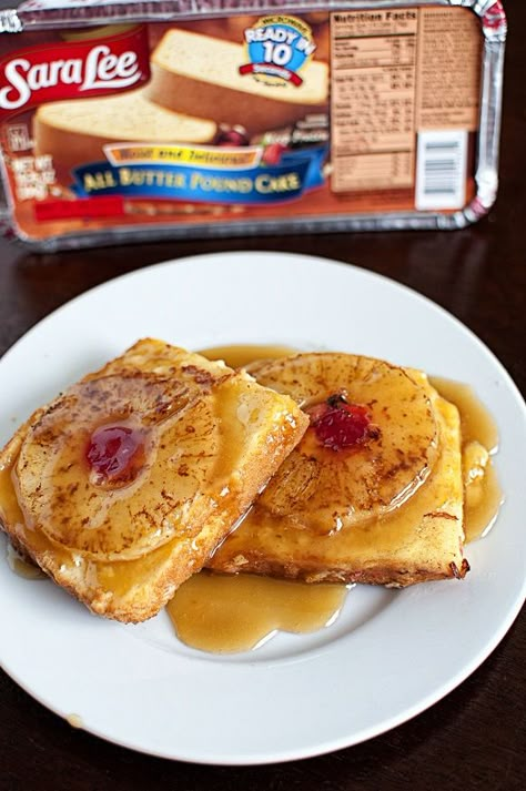 A Little Upside Down Sara Lee Pound Cake French Toast, Saralee Pound Cake Ideas, Pound Cake French Toast Recipes, Pineapple Upside Down Pound Cake, Upside Down Pound Cake, Pineapple French Toast, Unique French Toast, Pound Cake French Toast, Cake French Toast