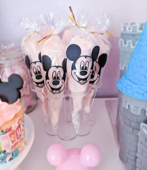 Disneyland Birthday  | CatchMyParty.com Disney Theme Party Favors, Disneyland 2nd Birthday Theme, Disneyland Theme Dessert Table, Disney Park Birthday Party, Disney Main Street Birthday Party, Disney Pastel Birthday, Vintage Disney World Birthday Party, Vintage Disneyland First Birthday, Disney Birthday Food