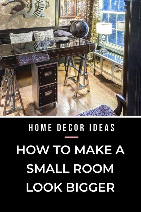 Making Small Rooms Look Bigger, Small Room Look Bigger, Long Narrow Rooms, Small Space Decorating, Room Look Bigger, Curved Floor Lamp, Small Bedroom Decor Ideas, Glass Dining Room Table, Interior Decorating Tips