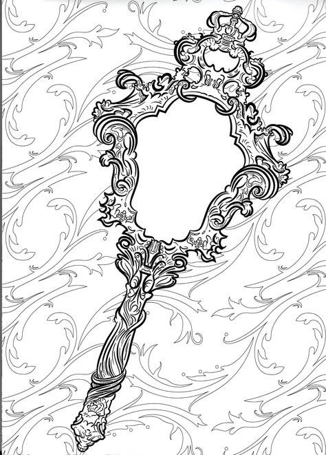 Beauty and Beast´s Mirror Beauty And Beast Mirror, Victorian Mirror Drawing, Gothic Mirror Drawing, Beauty And The Beast Mirror Tattoo, Mirror Tattoo Design, Victorian Embellishments, Mirror Doodle, Beauty And The Beast Mirror, Mirror Drawing