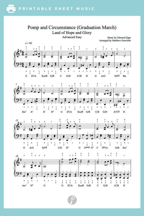 Pomp and Circumstance (Graduation March) by Edward Elgar Piano Sheet Music | Advanced Level Paper Town, Edward Elgar, Pomp And Circumstance, Keyboard Lessons, Music Magic, Free Piano, Violin Sheet, Music Things, Music Lesson