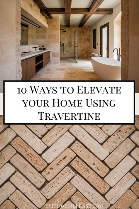 Travertine accent walls? YES! This article has the best inspiration for creating a statement wall that’s both classy and timeless. I’m totally saving this for my next reno! Travertine Bathrooms Modern, Travertine Tile Bathroom Color Schemes, Travertine Tiles Bathroom, Travertine Bathroom Floors, Modern Travertine Bathroom, Travertine Wall Interior, Travertine Bathroom Modern, Travertine Floors Bathroom, Black Hardware Bathroom