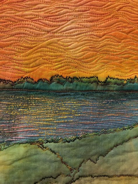 Art Quilting, Landscape Quilts, Sun Shine, Thread Painting, Common Themes, Sun Set, Art Quilt, Sun And Moon, The Common