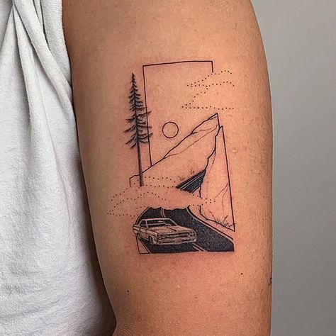 Landscape Frame Tattoo, Seashore Tattoo, Denmark Tattoo, Building Tattoo, Square Tattoo, Framed Tattoo, Wrist Tattoos For Guys, Landscape Tattoo, Tattoos For Lovers