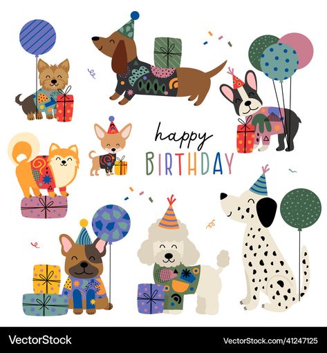 Fancy Dogs, Cute Dog Illustration, Birthday Vector, Happy Store, Pet Birthday, Birthday Dog, Birthday Illustration, Fancy Dog, Cat Birthday Party