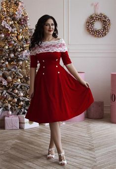 Santa Dress Women, 1950s Inspired Dress, Vintage Christmas Dress, 1950s Dresses Vintage, Different Wedding Dresses, Vestidos Retro, Santa Dress, Red Christmas Dress, Christmas Dress Women