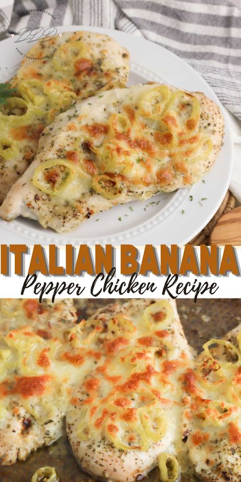 Italian Banana Pepper Chicken - Dine Dream Discover Dinner With Banana Peppers, Recipes Using Banana Peppers, Banana Pepper Pasta, Sweet Banana Pepper Recipes, Banana Pepper Chicken, Banana Pepper Recipe, Banana Pepper Recipes, Recipes With Banana Peppers, Sweet Banana Peppers