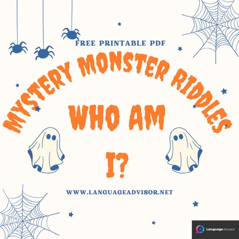 Who Am I? - Halloween Riddles - Mystery Monster Riddles: Who Am I? Free printable PDF Halloween Riddles For Adults, Halloween Riddles For Kids, Halloween Riddles, Word Riddles, Riddles For Kids, Halloween Words, Sentence Structure, Language Resources, Who Am I