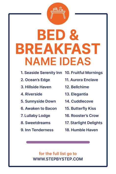 Discover charming and inviting bed & breakfast name ideas! Perfect for creating a cozy and memorable stay for your guests. Breakfast Names, Business Name Generator, Unique Bed, Name Ideas, Business Problems, Name Generator, Bed Breakfast, Start Up Business, Business Tools