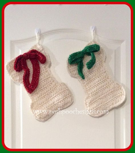 Posh Pooch Designs Dog Clothes: Dog Bone Christmas Stocking - RE- Release Free Crochet Pattern Dog Bone Christmas Stocking, Bone Crochet, Christmas Stocking Pattern Free, Stocking Pattern Free, Crochet Christmas Stocking Pattern, Crochet Stocking, Dog Christmas Stocking, Pet Stockings, Dog Stocking