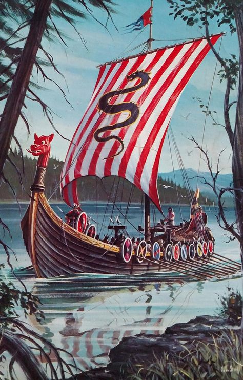 John Steel, Viking Ship box art, Aurora Models 1962 Viking Longboat, Viking Museum, Arte Viking, Viking Books, Viking Longship, Viking Life, Nordic Vikings, Viking Culture, Viking Ship