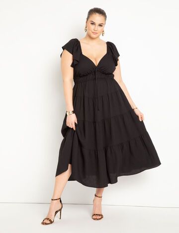 Ruffled Tiered Dress College Formal Dresses Plus Size, Aline Dress Plus Size, Summer Dresses For Mid Size Women, Plus Size Wedding Outfits For Guest, Wedding Guest Plus Size Outfit, Black Dress Outfit Summer, Wedding Guest Dress Plus Size, Plus Size Wedding Guest Outfit, Plus Size Boho Dress