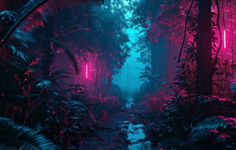 AI generated dark forest abstract wallpaper with neon lights Neon Backgrounds Aesthetic, Backgrounds Aesthetic Landscape, Forest Abstract, Aesthetic Landscape, Electric Forest, Neon Backgrounds, Backgrounds Aesthetic, Night Wedding, Wedding Aesthetic