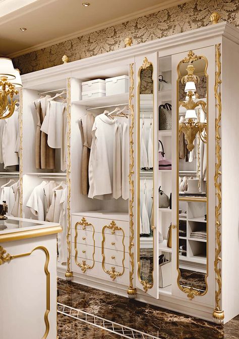 Homemade Bedroom Furniture, Cloth Room, Classic Bedroom Furniture, Classic Bedroom Design, Royal Room, Royal Bedroom, Italian Bedroom, Luxury Closets Design, Art Deco Interior Design