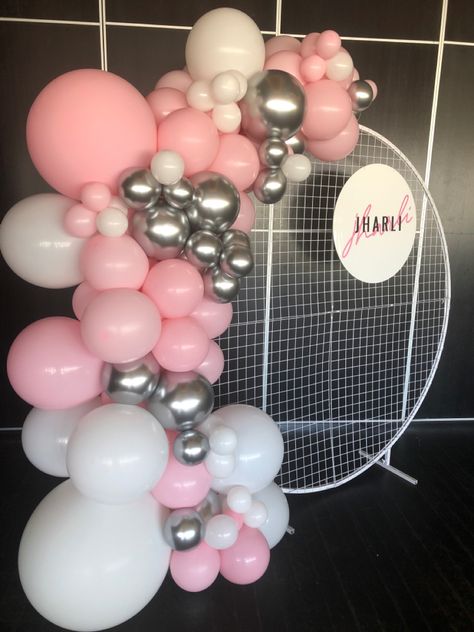 Pink And Silver Balloon Garland, Pink And Silver Balloon Arch, Pink And Grey Balloon Arch, Pink Silver Balloon Garland, Pink And Grey Balloons Decor, Pink White And Silver Balloons, Pink Grey Balloons, 21 Balloons, Balloon Arch Decorations