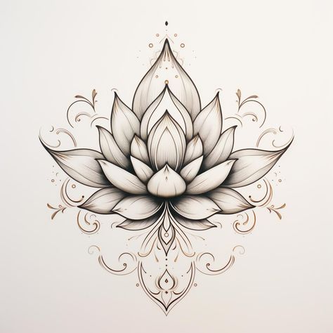 Lotus Flower Tattoo With Initials, Beautiful Lotus Flower Tattoo, Lotus Crystal Tattoo, Asian Lily Tattoo, Lotus Flower Tattoo On Neck, Simple Lotus Flower Tattoo Design, Large Lotus Flower Tattoo, Lotus Flower Hip Tattoo, Mandala Lotus Tattoo Design