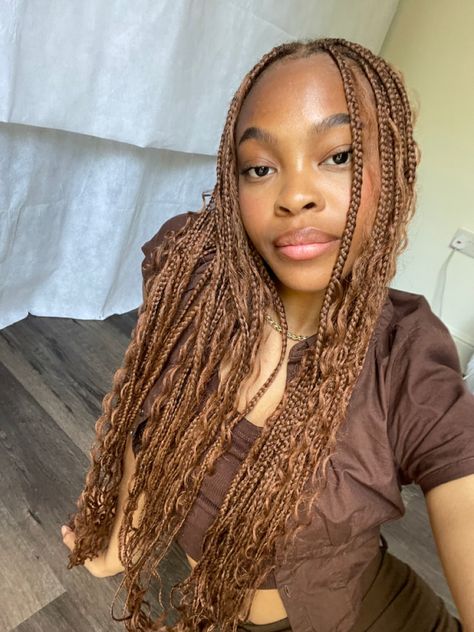 Golden Brown Box Braids, Orange And Brown Braids, Caramel Braids, Braids Light Brown, Light Brown Braids, Brown Box Braids, Brown Braids, Braiding Hair Colors, Fall Hairstyles