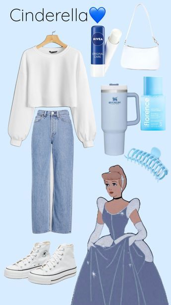 Cinderella Themed Outfits, Disney Princess Outfit Inspiration, Disney Princesses Inspired Outfits, Cinderella Casual Outfit, Cinderella Inspired Outfit Casual, Cinderella Outfit Ideas Casual, Disneybound Winter Outfits, Cinderella Modern Outfit, Modern Disney Characters Outfits