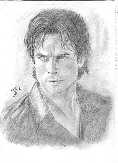 Damon Drawing, Ian Somerhalder Drawings, Damon Salvatore Drawing, Paul Vampire Diaries, Vampire Drawings, Ian Somerhalder Vampire Diaries, Vampire Diaries Poster, Damon Salvatore Vampire Diaries, Vampire Diaries Guys