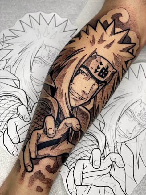 Jaraiya Tattoo from Naruto By @kodiellistattoos on IG @ Fountain Square Tattoo - Indianapolis Naruto Jiraiya Tattoo, Jiraya Tattoo Ideas, Jiraiya Tattoo, Pen Ink Tattoo, Courage Tattoos, Square Tattoo, Chicano Tattoos Sleeve, Gamer Tattoos, Beginner Tattoos