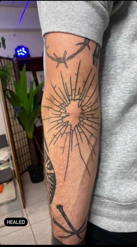 Glass Elbow Tattoo, Shattered Glass Tattoo, Really Bad Tattoos, Arm Tattoos For Guys Forearm, Glass Tattoo, Hawk Tattoo, Elbow Tattoo, Cool Arm Tattoos, Elbow Tattoos