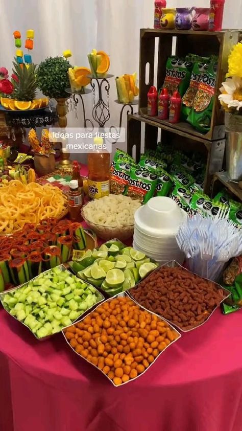 #fruit #fruitlover #frutas #fruitideas #fruitcutting Bee Themed Food, Mexican Graduation Party, Disco Garden Party, Mexican Candy Bar, Mexican Party Ideas, Floral Grad Party, Party Table Display, Fruit Table Ideas, Mexican Fruit Cups