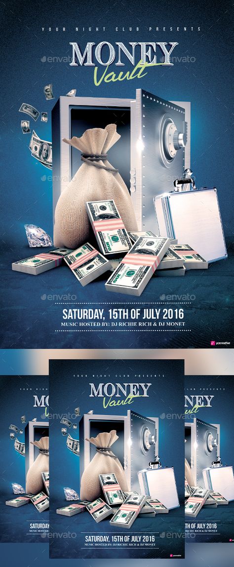 Money Vault — Photoshop PSD #music #drinks • Available here → https://graphicriver.net/item/money-vault/14865466?ref=pxcr Money Vault, Business Consultant Services, Money Design Art, Banks Ads, Creative Dance, Money Poster, Party Flyers, Social Media Advertising Design, Money Design