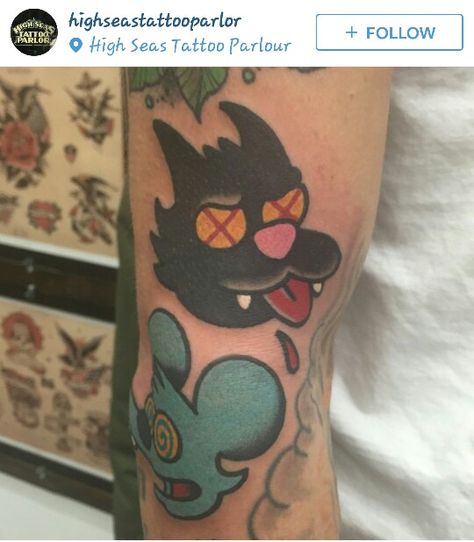 Itchy and scratchy! Itchy And Scratchy Tattoo, Scratchy Tattoo, Itchy And Scratchy, Cartoon Tattoo Ideas, Simpsons Tattoo, Animated Shows, Simpsons Drawings, Cartoon Tattoo, Comic Tattoo