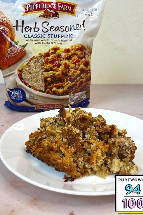 The 8 Best Boxed Stuffing Mixes to Serve for the Holidays #purewow #christmas #thanksgiving #review #purewow100 #purewow100food #groceries #food #holiday #side dish Pepperidge Farm Stuffing Recipes Thanksgiving, Packaged Stuffing Recipes, Stuffing Recipes With Bagged Stuffing, Store Bought Stuffing Recipes, Cornbread Stuffing Mix Recipes, Box Dressing Recipes, Stuffing Recipes From Bag, Pepperidge Farm Dressing Recipes Thanksgiving, Stuffing Recipes Pepperidge Farm