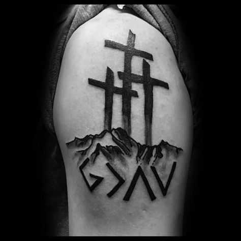 The 110 Best Christian Tattoos for Men  | Improb Cross And Mountain Tattoo, Tattoos Of Crosses, Religious Tattoos For Men, Cross Tattoos For Men, Highs And Lows Tattoo, Christian Cross Tattoos, Papan Tulis Kapur, Cross Tattoo For Men, Tattoos Mandala