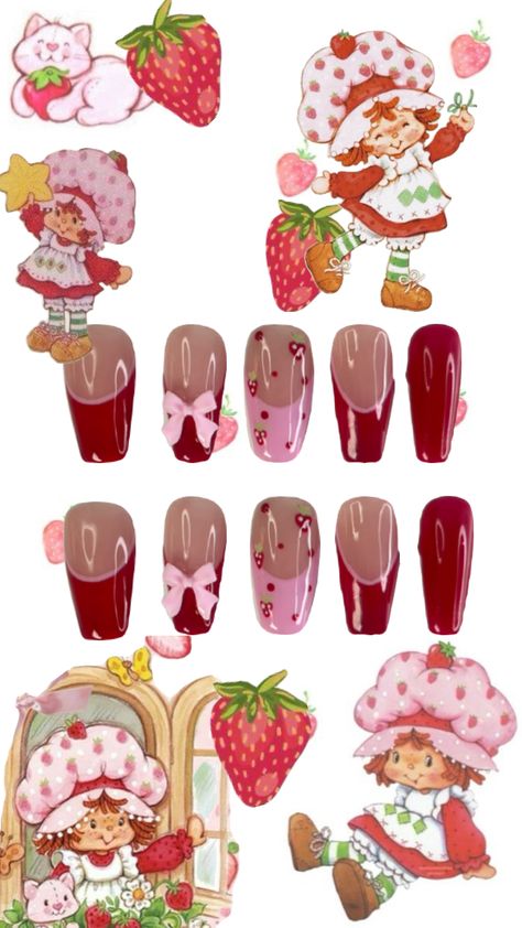 Strawberry shortcake vibes #art #nailsinspo #nailart #strawberryaesthetic #strawberryshortcakeaesthetic Strawberry Shortcake Nails, Strawberry Nail Art, Luv Nails, Festive Nail Art, Cute Simple Nails, Nails Today, Girly Acrylic Nails, Vibes Art, Hello Kitty Nails