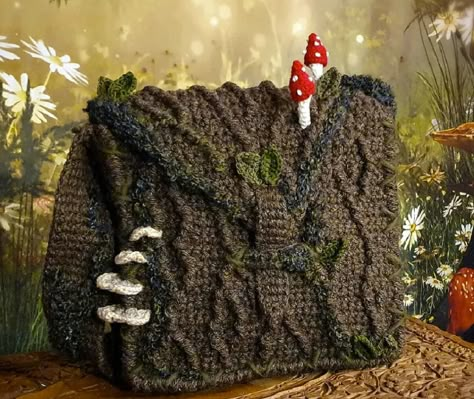 Bark Satchel Bag by WhymsiRow - crochet envy Mushroom Tree, Harry Potter Crochet, Mochila Crochet, Fairy Clothes, Basic Crochet Stitches, Crochet Stitches Patterns, Diy Crochet Projects, Yarn Projects, Tree Bark