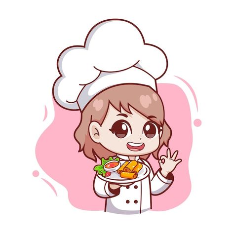 Spring Roll Drawing, Chinese Roll, Logo Produk, Fried Spring Rolls, Food Chinese, Ribbon Cake, Adobe Design, Female Chef, Spring Roll