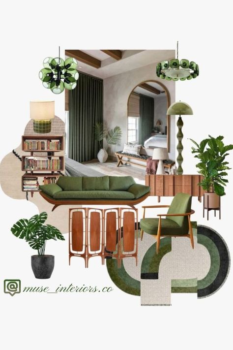 I chose this design because I liked the the use of the green Moodboard Collage Interior, Mid Century Moodboard Interior, Concept Moodboard Interior Design, Retail Store Mood Board, Bedroom Material Board, Planche D'inspiration, Architecture Mood Board, Soft Interior Design, Art Deco Mood Board