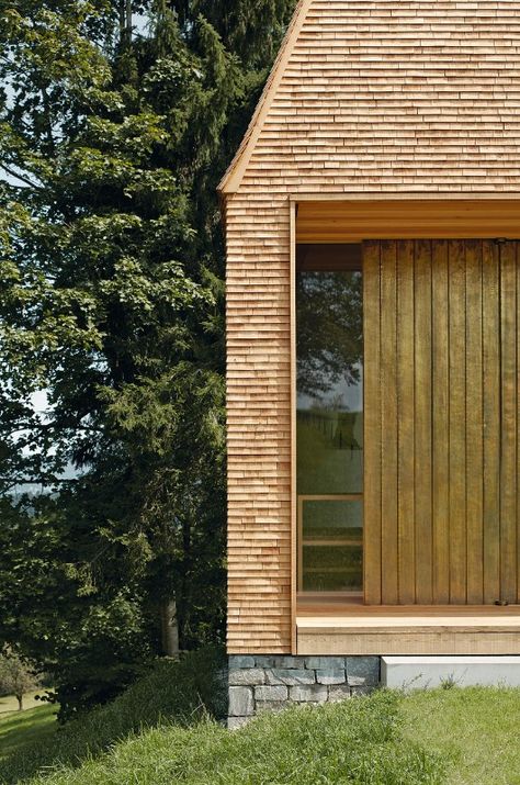 Img.2 bernardo bader architekten, Chapel Salgenreute, Krumbach, Austria, 2017 Bernardo Bader, Wood Facade, Wooden Facade, Wood Architecture, Dry Stone Wall, Wood Cladding, Timber Structure, Timber Cladding, Architecture Awards