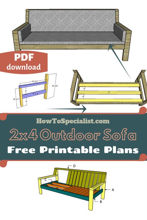 Step by step plans for building an outdoor sofa using just 2x4s. My plans come with a materials list and a cut list, and you can save the as a PDF or PRINT them. #diy #woodworking #outdoorfurniture Used Outdoor Furniture, 2x4 Furniture, Outdoor Furniture Plans, Outdoor Couch, 2x4 Furniture Plans, Popular Woodworking, Woodworking Furniture, Woodworking Designs, Woodworking Projects Diy