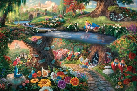 Alice In Wonderland Computer Wallpapers - Wallpaper Cave Kinkade Disney, Thomas Kinkade Disney, Wonderland Aesthetic, Disney Frames, Fairy Drawings, John Tenniel, Disney Alice In Wonderland, Unique Art Prints, Horror Movie Posters