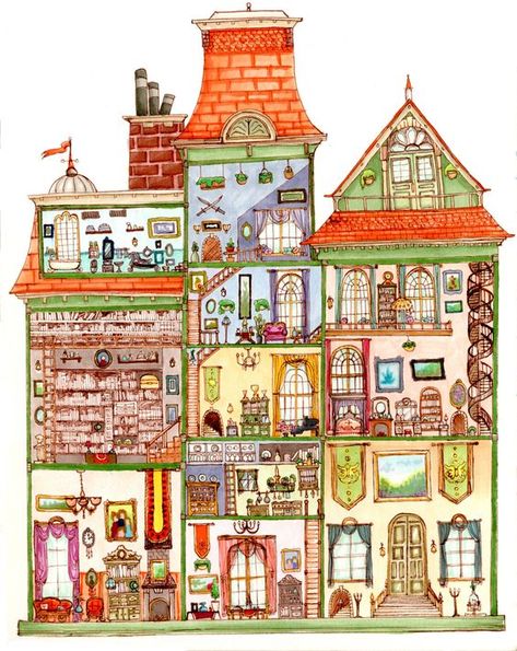 Dolls House Illustration, Diorama Illustration, Doll House Illustration, Doll House Drawing, Dollhouse Illustration, Dollhouse Drawing, Dollhouse Painting, Dollhouse Art, Infp T