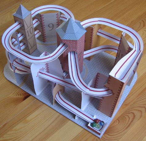 Lutz's Web Site: Paper Model Roller Coaster Paper Roller Coaster, Diy Science Projects, Marble Tracks, Coaster Projects, Cardboard Toys, Coaster Crafts, Diy Science, Marble Run, Diy Coasters