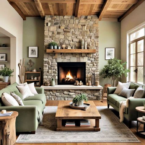 25 Rustic Sage Green Living Room Ideas To Get Inspired Sage And Cream Living Room Decor, Sea Foam Green Couch Living Room, Cottagecore Home Aesthetic Living Room, Neutral Living Room Sage Green, Modern Cottage Sitting Room, Green Family Room Walls, Green And Oatmeal Living Room, Sage Lounge Room, Farmhouse Living Room Green Walls